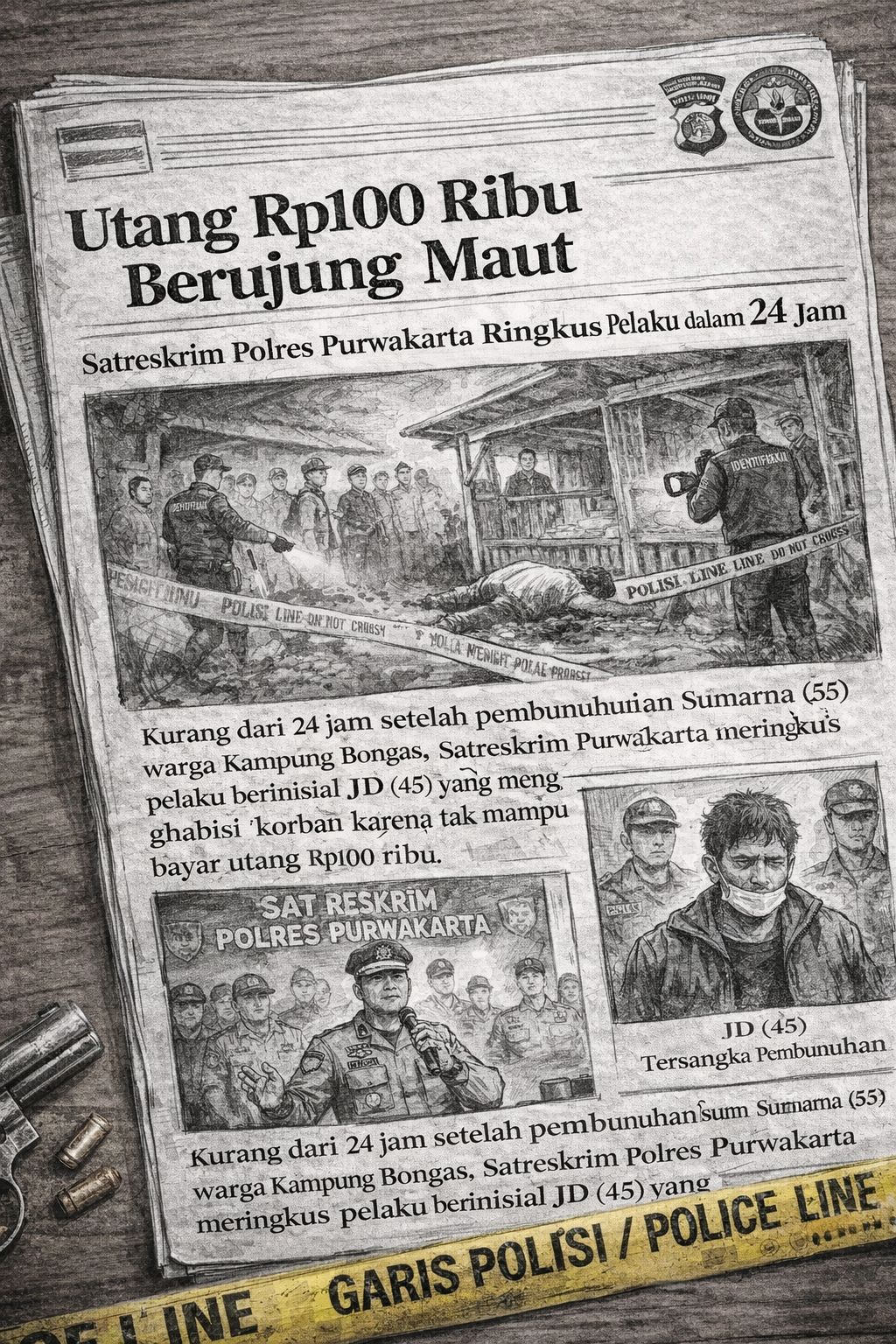 Utang Rp100 Ribu Berujung Maut, Satreskrim Polres Purwakarta Ringkus Pelaku dalam 24 Jam